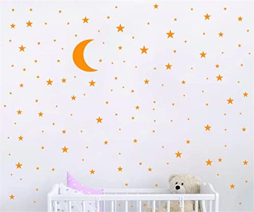 Moon and Stars Wall Decal Vinyl Sticker for Kids Boy Girls Baby Room Decoration Good Night Nursery Wall Decor Home House Bedroom Design YMX16 (Dark Yellow)