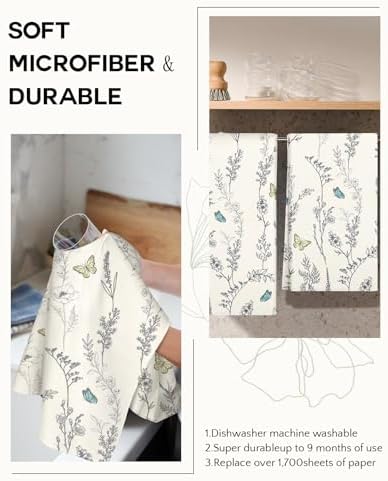 Miss Adola Cute Kitchen Towels Set of 2, 18 x 26 Inch, White Flower