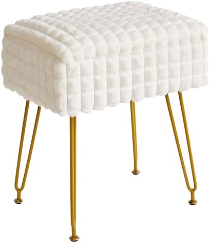 IBUYKE Rectangle Vanity Chair Ottoman, Footrest Stool, White WBD004W