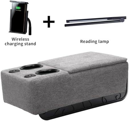 Removable Sofa Armrest with Cup Holder, PU Leather Multifunctional Couch Caddy Storage Arm Rest with Power Wireless Charging Stand & LED Reading Light for Sofa Middle Seat Adjustable