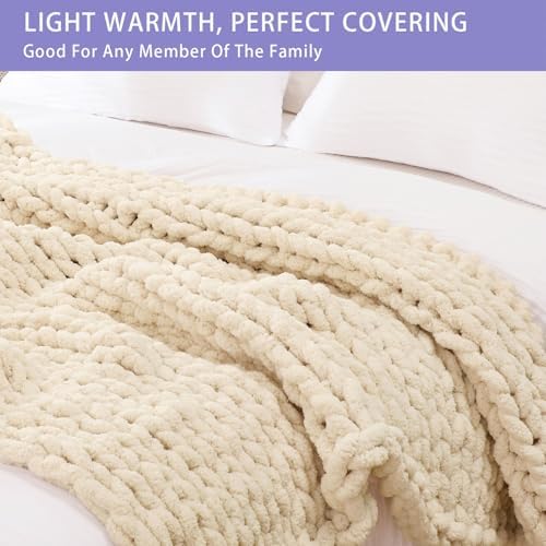 Bigacogo Chunky Knit Throw Blanket for Couch, 51x63 inches, Beige