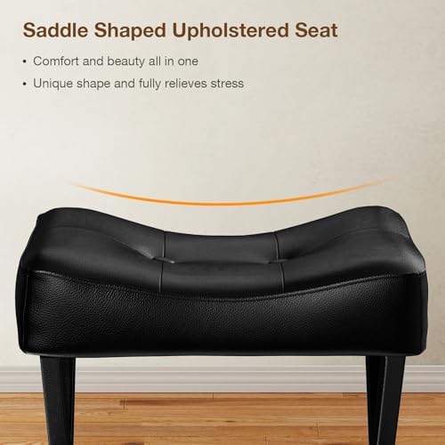 Memobarco 18-Inch Leather Vanity Stool Chair, Black
