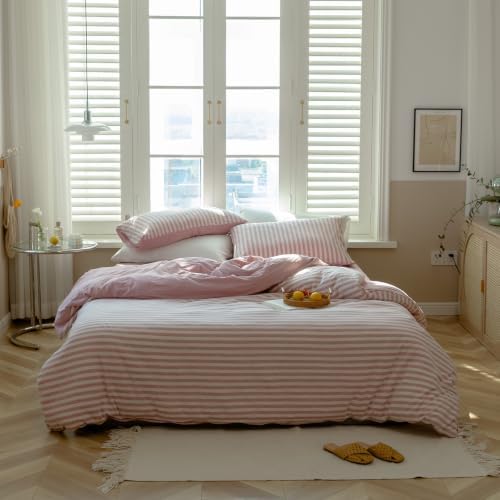 AOJIM Jersey Knit Reversible Duvet Cover Twin XL 3Pcs Soft Striped Bedding