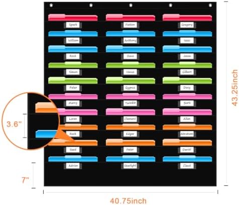 30 Pockets File Storage Pocket Chart with 30 Nametag Pockets, Hanging Wall File Organizer for Classroom and Office, Organize Your Assignments, Files, Scrapbooks, Paper (Black-30 Pockets)
