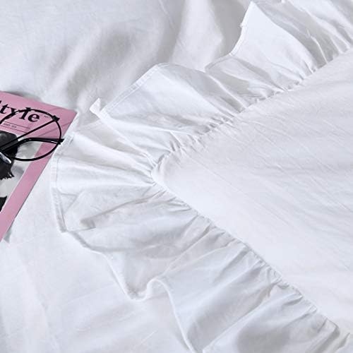 White Shabby Ruffle Duvet Cover Full Size,Washed Cotton Farmhouse Boho Chic Aesthetic Cute Bedding Comforter Quilt Cover 3 Pieces Ultra Soft and Breathable Zipper Closure & Corner Ties