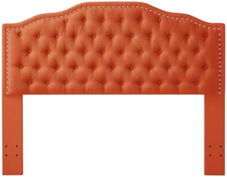 24KF Upholstered Button Tufted Queen Headboard with Nailhead Trim, Elegant Boucle Fabric Full headboard, 6031-Q-Boucle-Orange