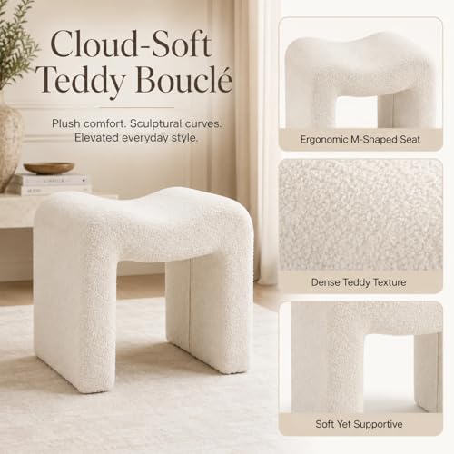 "M" Shaped Vanity Chair Foot Stool Teddy Velvet Ottoman Footrest Sofa Bench