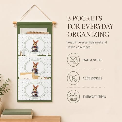 IAXIC Bunny Wall Organizer, Canvas Storage Pockets for Nursery Decor
