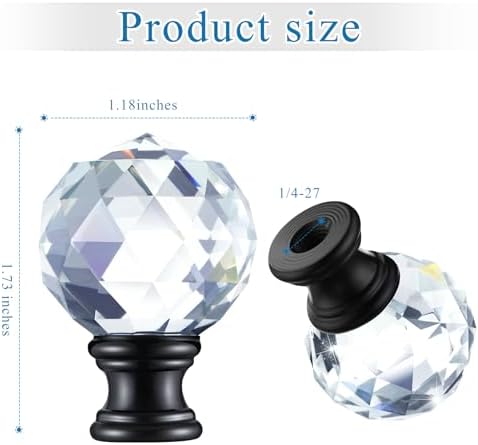 Mudder 2 Pcs Crystal Lamp Finial Diamond Knob 1-3/4 Inches,Black Base