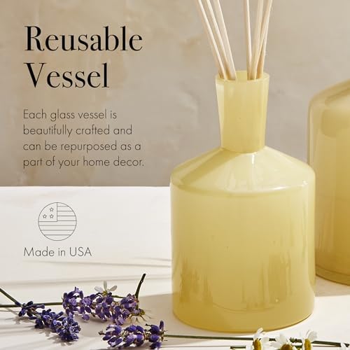 LAFCO New York Classic Reed Diffuser, Chamomile Lavender - 6 oz - Up to 3 Months Fragrance Life - Reusable, Hand Blown Glass Vessel - Natural Wood Reeds - Made in the USA