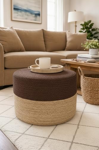 Pouf Ottoman 100% Jute Pouffe Natural Brown (18"x18"x12")