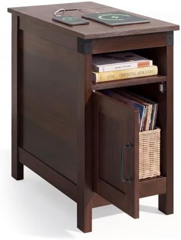 WLIVE End Tables for Living Room & Bedroom w/Charging, Narrow Nightstand