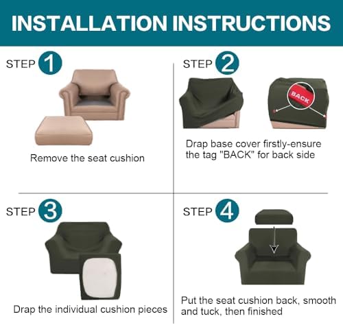 Turquoize 2 Piece Chair Covers Armchair Slipcovers for Living Room Armchair Sofa Cover with Individual Cushion Covers Feature Jacquard Fabric (Chair, Olive)