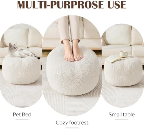 SHOUREN Stuffed Round Ottoman,Pouf Ottoman Foot Rest,18 X 14,White