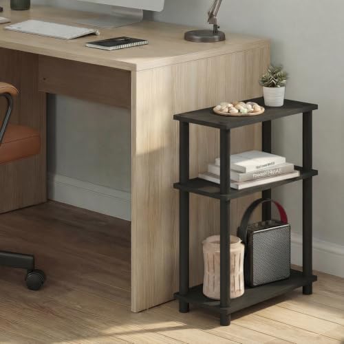 Furinno Turn-N-Tube Narrow Side Table, 3-Tier Rectangular Modern End Table with Storage Shelf, Slim Toolless Assembly Nightstand, Night Stand, Bedside Table, for Living Room, Bedroom, Espresso