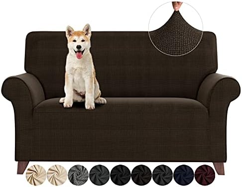 ZNSAYOTX Loveseat Covers High Stretchy Spandex Pet Friendly Sofa Slipcover 1 Piece Non Slip Couch Furniture Protection Covers (Coffee, Loveseat)