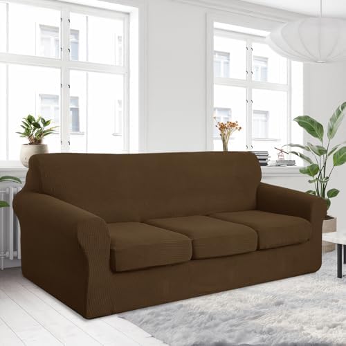 U-NICE HOME 4 Pieces Oversized Stretch Couch Cover Slipcover, Brown