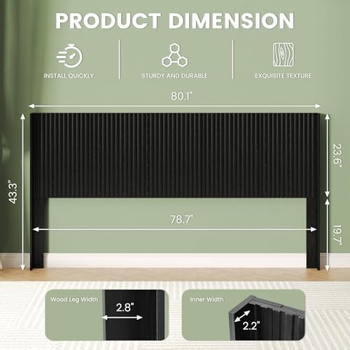 COCO DESIGN King Size Fluted Headboard Only, 80" Black Wall Mount