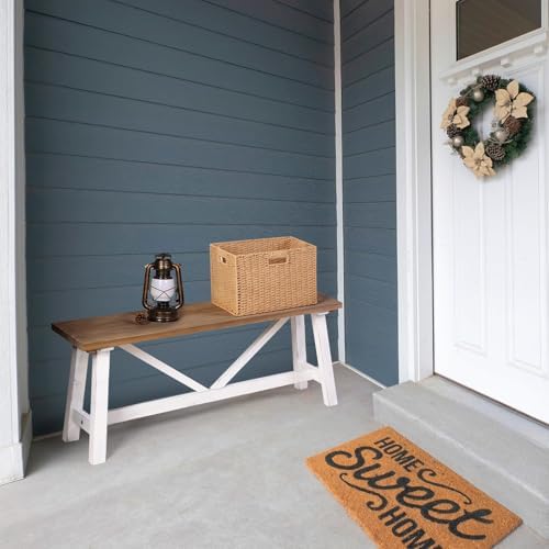 Wnutrees 43" Farmhouse Solid Wood Bench, Narrow Long Seat, White