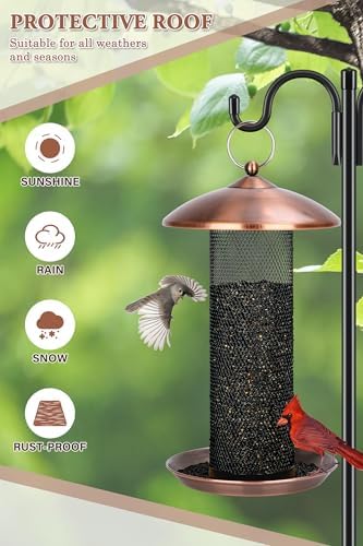 Gtongoko Finch Feeders for Outside All Metal Mesh Tube Bird Feeder Copper