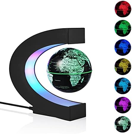 Magnetic Levitation Floating World Map Globe Multi-Color Changing Rotating Levitating Globe with LED Lights Office Home Desk Decoration Gadget for Friend Teacher Business Birthday Gift