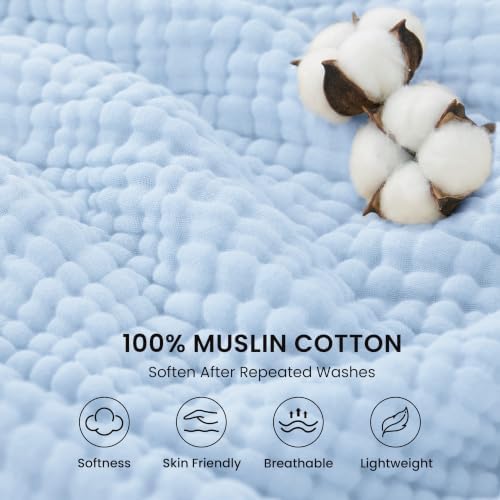 Love's cabin 100% Cotton Muslin Blanket Queen Size for Bed, Sky Blue