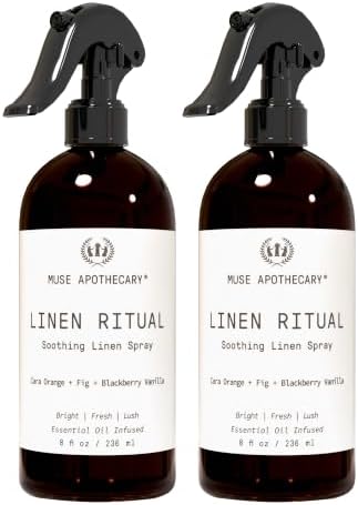 Muse Apothecary Linen Ritual - Aromatic, Soothing, and Relaxing Linen Mist, Laundry and Fabric Spray - Infused with Aromatherapy Essential Oils - 8 oz, Cara Orange + Fig + Blackberry Vanilla, 2 Pack