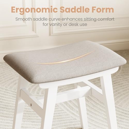 Solid Wood Vanity Stool, Padded Foot Stools Ottoman, White