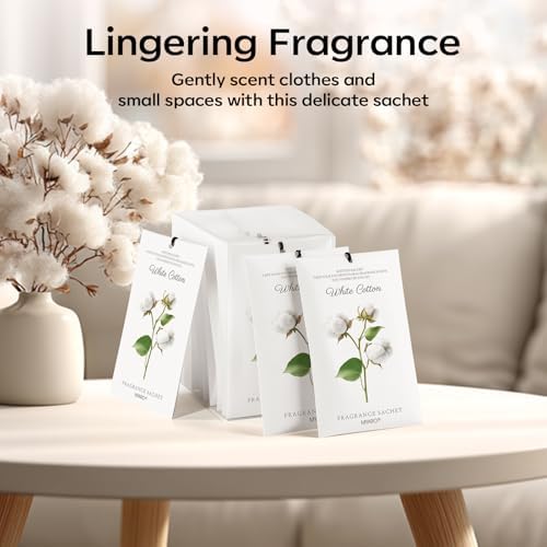 MYARO 12 Pack White Cotton Scented Sachets, Closet Deodorizer Car Freshener