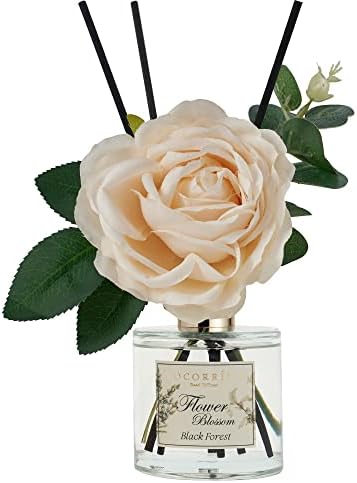 Cocorrina Reed Diffuser Set, Flower Reed Diffuser Black Forest 6.7 oz, Scented Diffuser with Sticks Home Fragrance Essential Oil for Bathroom Shelf Decor, Living Room, Large Room, 1pack