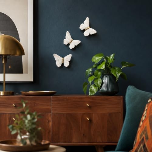 GUSFREUD 3D Butterfly Wall Decor Set – Resin Wall Decor for Living Room, Bedroom, Bathroom, Dining Room, Outdoor and Gallery Walls - Sandstone Gold - Set of 3