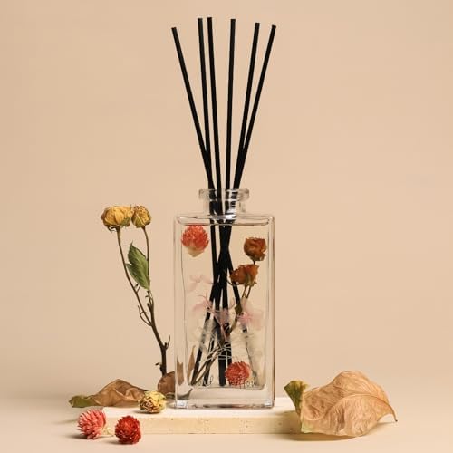 Wood & Willow Reed Diffuser Set with Dried Flowers (Wild Rose & Oud)