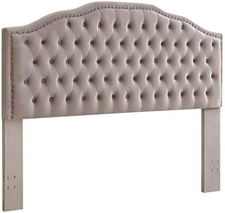 24KF Upholstered Button Tufted King Size Headboard with Nailhead Trim, Soft Velvet Fabric Headboard King/Cal King Size-Taupe