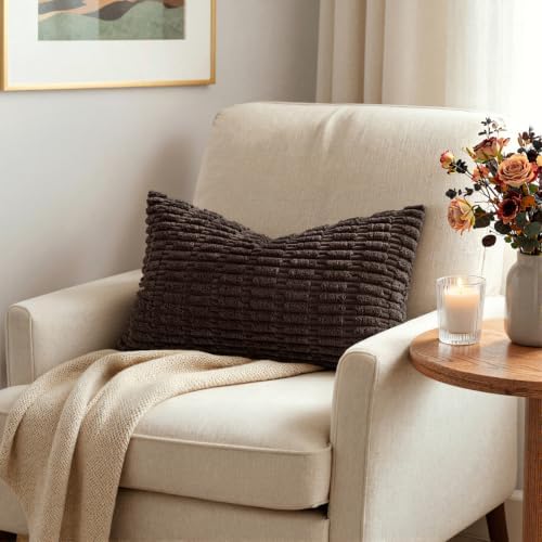 MIULEE Lumbar Corduroy Decorative Throw Pillow Covers 12x20 Dark Brown