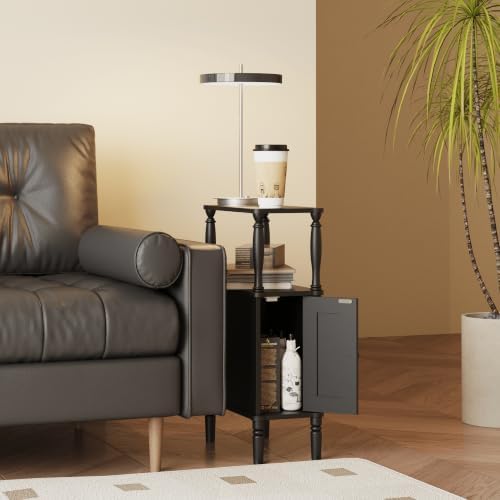Veegle Narrow Nightstand,Skinny Slim End Side Table (Black)