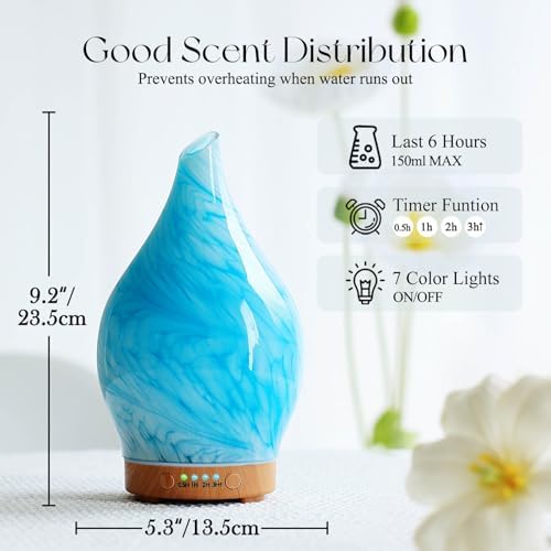 Porseme Essential Oil Diffuser 150ml Handmade Glass Diffuser 6H Runtime