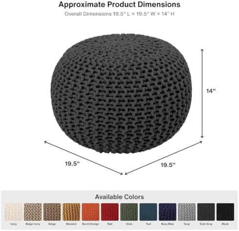 · REDEARTH · Round Ottoman - Hand Knitted Boho Poof Footrest - Dark Gray
