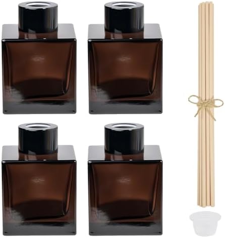 100ml 4pcs Reed Diffuser Bottles,Fragrance Diffuser Empty Bottle with 20pcs Reed Sticks for Home Fragrance Accessories and Women Gift Room,Home,Bathroom Decor