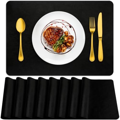 ADRIMER Fall Placemats Set of 8, Heat Resistant Faux Leather, Black