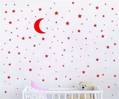 Moon and Stars Wall Decal Vinyl Sticker for Kids Boy Girls Baby Room Decoration Good Night Nursery Wall Decor Home House Bedroom Design YMX16 (Red)