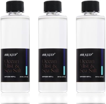 Airkeep Ocean Mist&Sea Salt Reed Diffuser Refill – 6.76 fl oz*3 – Premium Scented Oil for Home Aromatherapy – Long-Lasting Fragrance for Reed Diffusers – Perfect for Bathroom, Bedroom & Home Decor