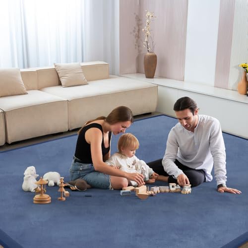 Baby Play Mat for Floor Nursery Rug Muscle Mat Area Rug Playroom Rug 47"x47" Playpen Mat Elastic Foam 1.3" Thick Crawling Mat for Babies,Toddlers, Infants, Kids,Sapphire Blue