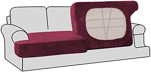 H.VERSAILTEX Stretch Velvet 2 Piece T Cushion Sofa Slipcovers Individually Sofa Cushion Covers for 2 Cushion Couch Seat Cushion Covers Stay in Place (Sofa, Burgundy)