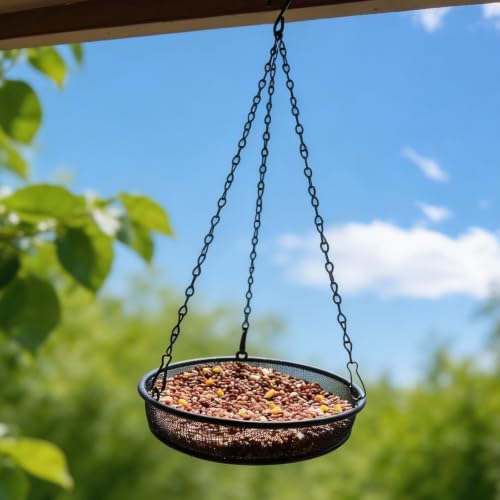 Bird Feeder, Hanging Bird Feeders for Outdoors Metal Mesh Birdfeeder Tray