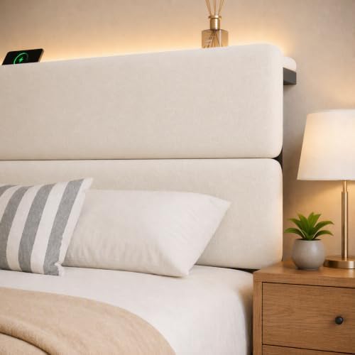 Queen Bed Frame with 2 Storage Drawers, Light Beige Velvet Upholstered