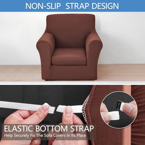 Stretch Sofa Cover Couch Covers, 2-Piece Armchair Cover with Separate Cushion Cover, Washable Soft Spandex Furniture Protector for Living Room(Armchair, Coffee)