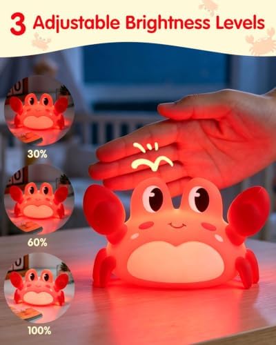 YISUN Crab Night Light for Kids, Silicone LED Dimmable Nursery Nightlight
