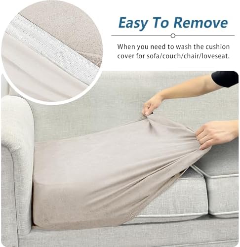 Loveseat Cushion Covers Leather-Look 2PC Stretch Love Seat Slipcover Sets for Living Room Individual Couch Seat Protector, Pet-Friendly, Non-Slip, Easy Fit - Beige