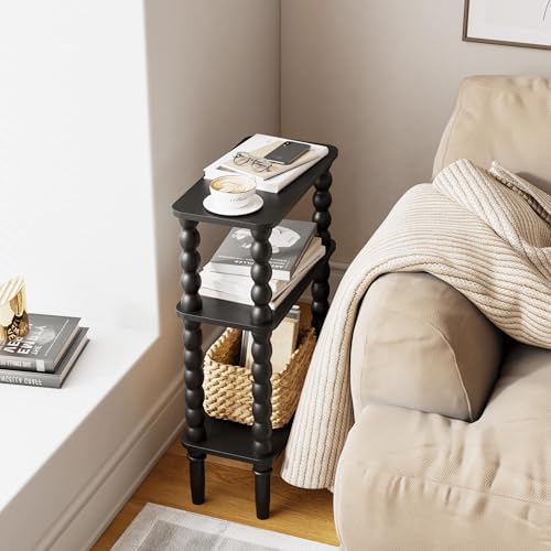Veegle Narrow Side Table Small End Table for Small Spaces Black