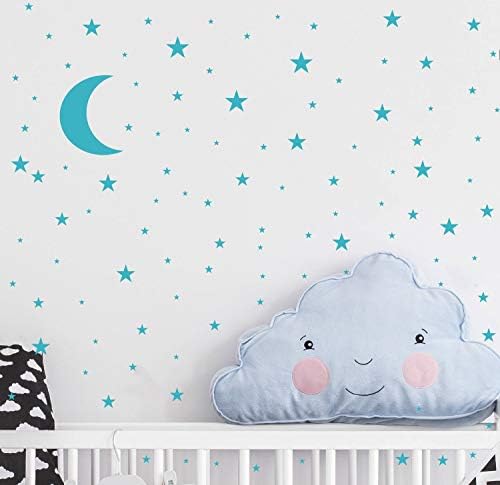 Moon and Stars Wall Decal Vinyl Sticker for Kids Boy Girls Baby Room Decoration Good Night Nursery Wall Decor Home House Bedroom Design YMX16 (Teal)